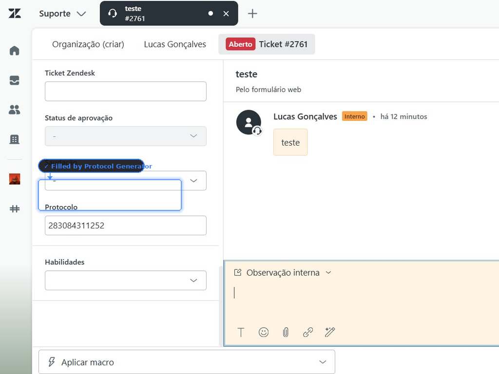 Protocol Generator App Integration with Zendesk Support